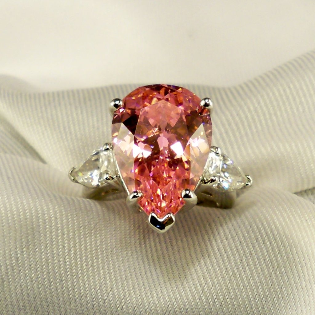 New Suzanne Somers Pink Tear Drop Cubic Zirconias Silver Ring